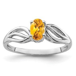 925 Sterling Silver Rhodium-plated Citrine (November Birthstone) Ring Size 6